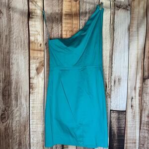 J. Crew Factory One Shoulder Teal Dress 18 NWT Cocktail Wedding Guest Event